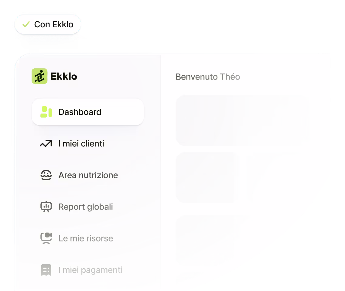 Dashboard del software di coaching fitness di Ekklo
