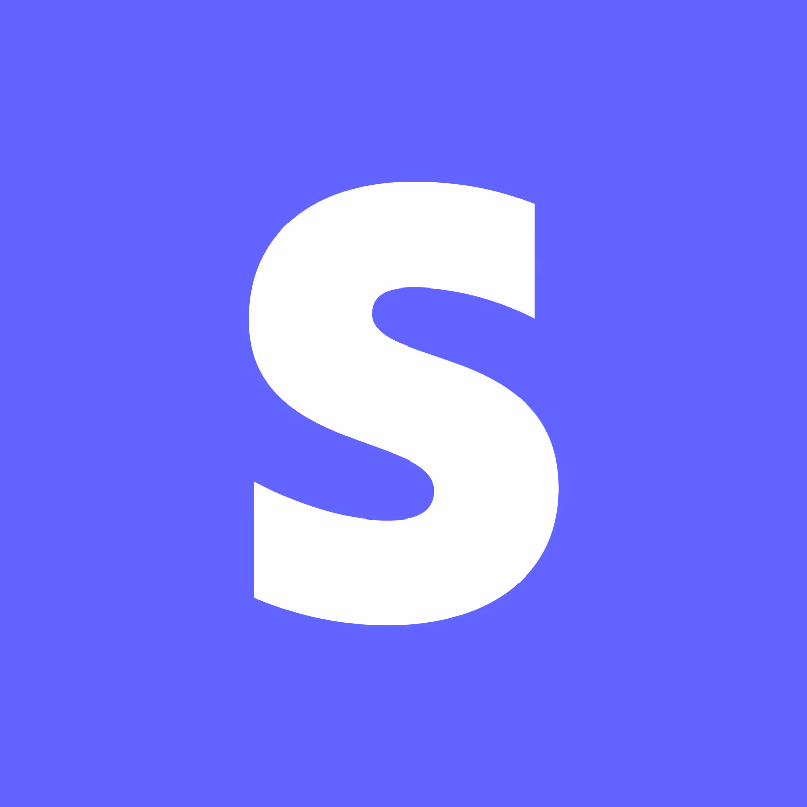 White letter S on a solid blue square background.