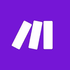 Three white rectangular bars resembling dominos on a purple background.