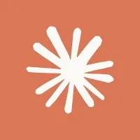 White abstract starburst shape with elongated arms on a muted orange background.